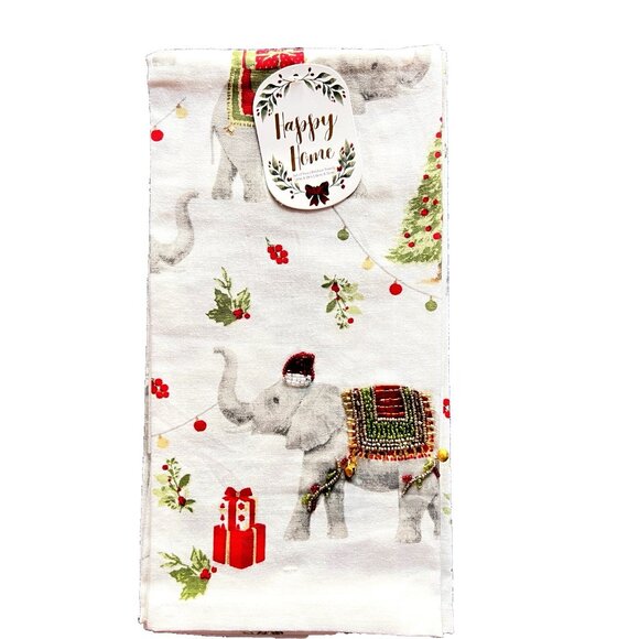 CHRISTMAS ELEPHANT Kitchen Towel Set of 2 Embroidered BEADED Detailed 20" x 28 - Picture 2 of 10